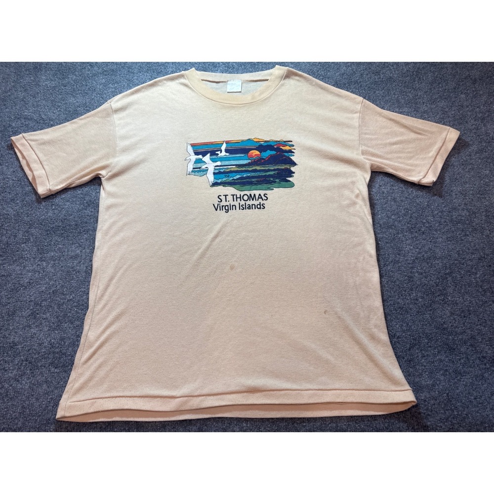 Vintage St Thomas Virgin Islands T Shirt Mens XL Tan Single Stitch Souvenir Tee